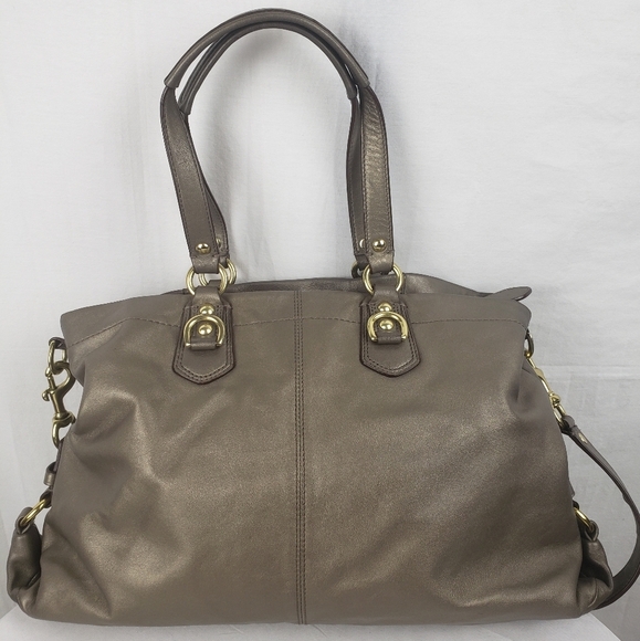 Coach Ashley Steel Metallic Elegant Leather Crossbody Shoulder Bag Sz Large - Picture 5 of 15